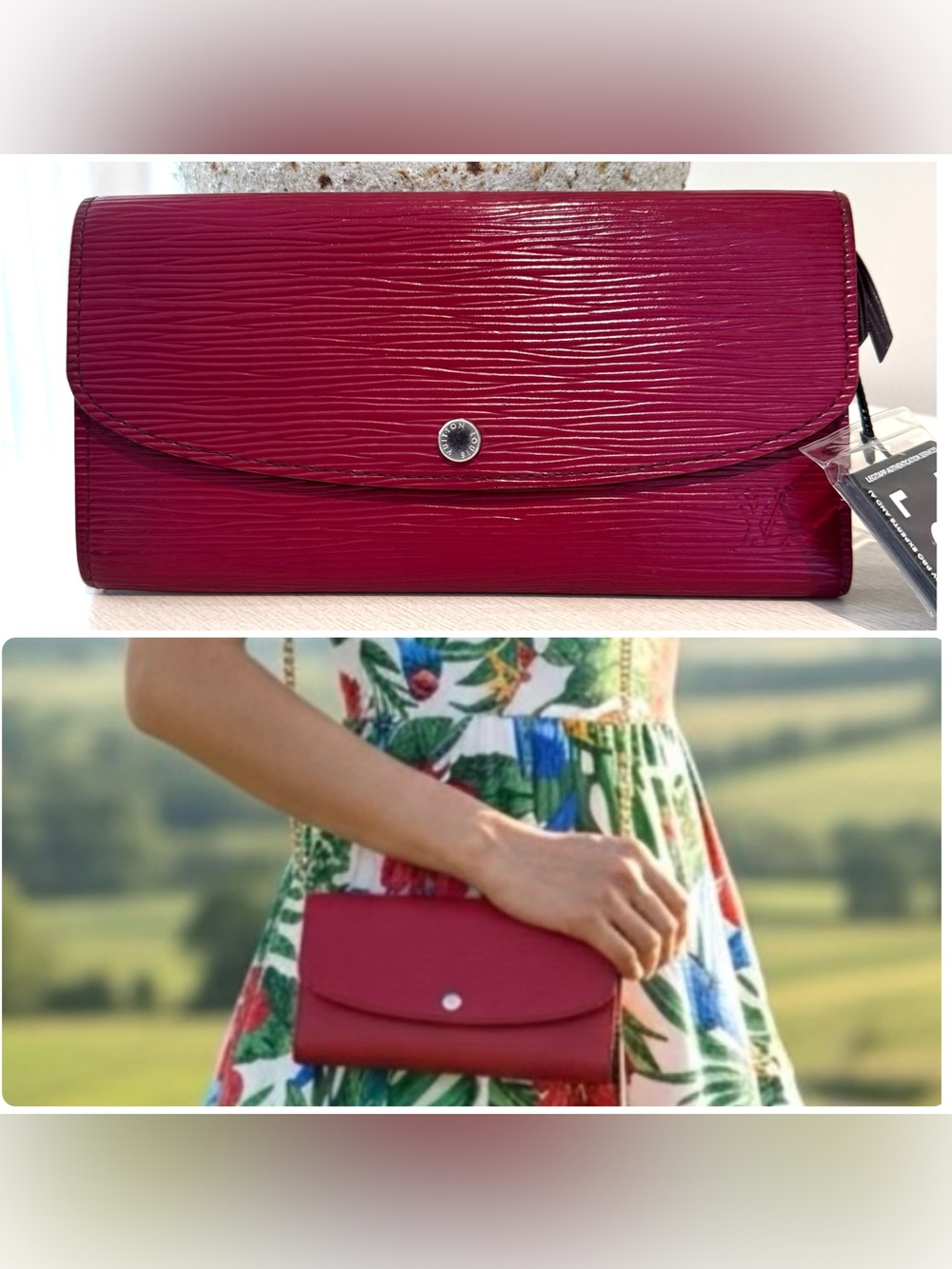 Louis Vuitton Burgundy Epi Leather Emilie Wallet Crossbody Conversion COA